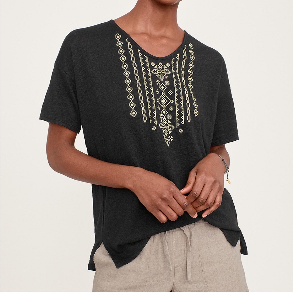 Garnet Hill Black Embellished Short Sleeve Tee